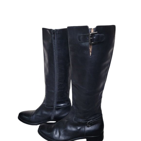 Italian Goth Black Leather Moto Riding Knee High Calf Boots Women's US 7.5 - Picture 3 of 9